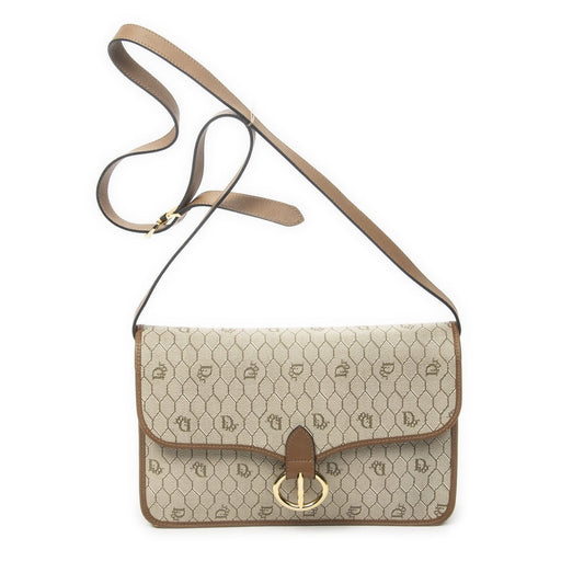 Dior Vintage Crossbody Beige Brown Honeycomb Canvas