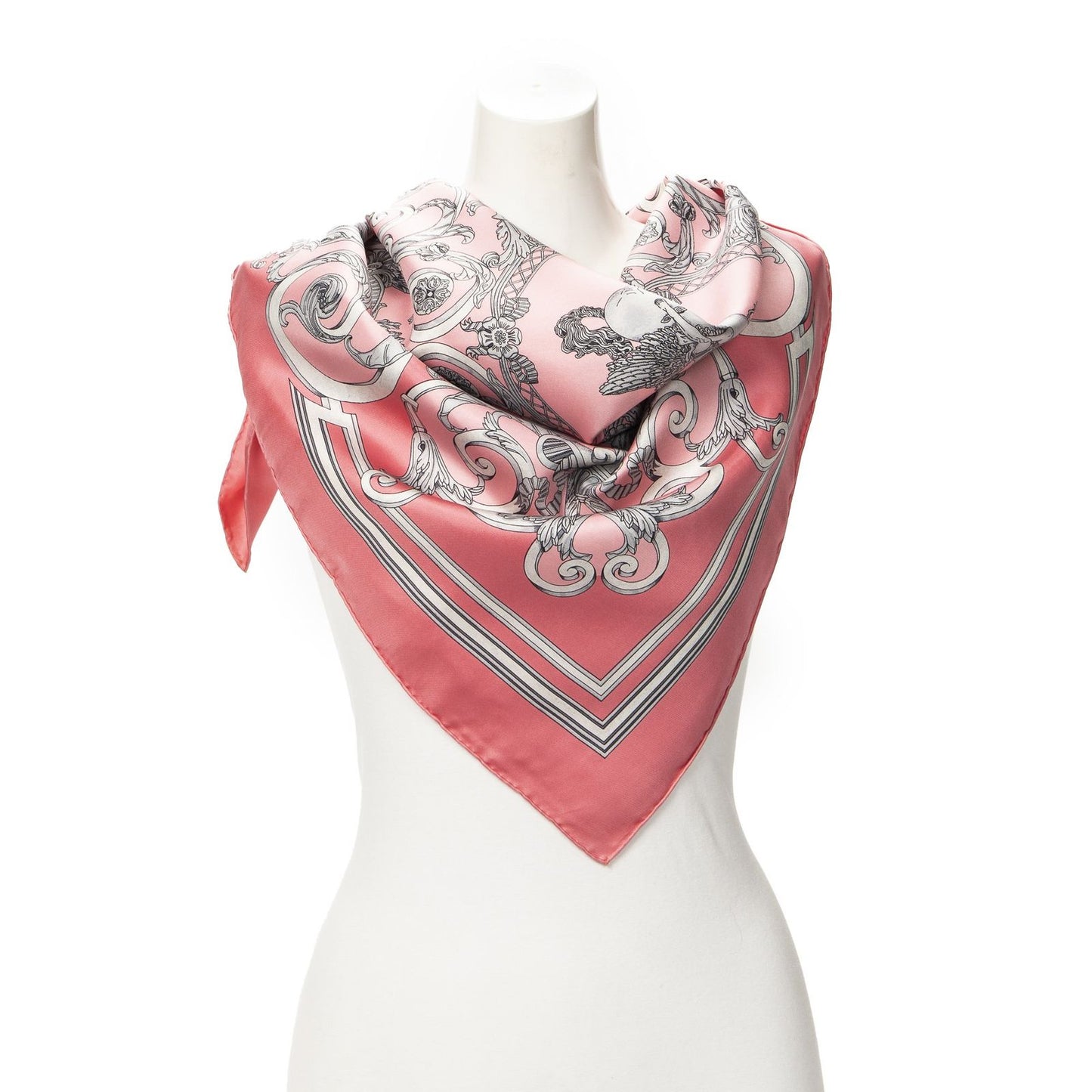 Hermes Scarf Light Pink Gray Silk