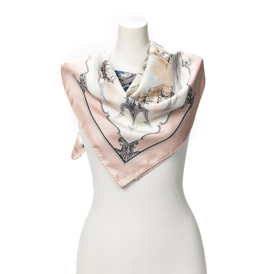 Hermes Scarf Light Pink Ivory Gray Silk