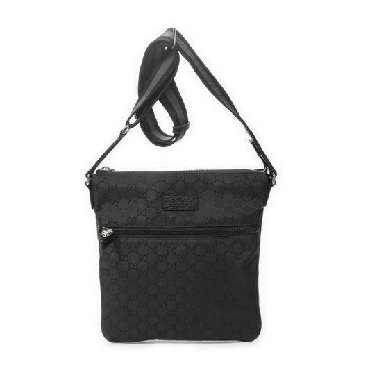 Gucci Small Front Zip Messenger Black GG Nylon Canvas
