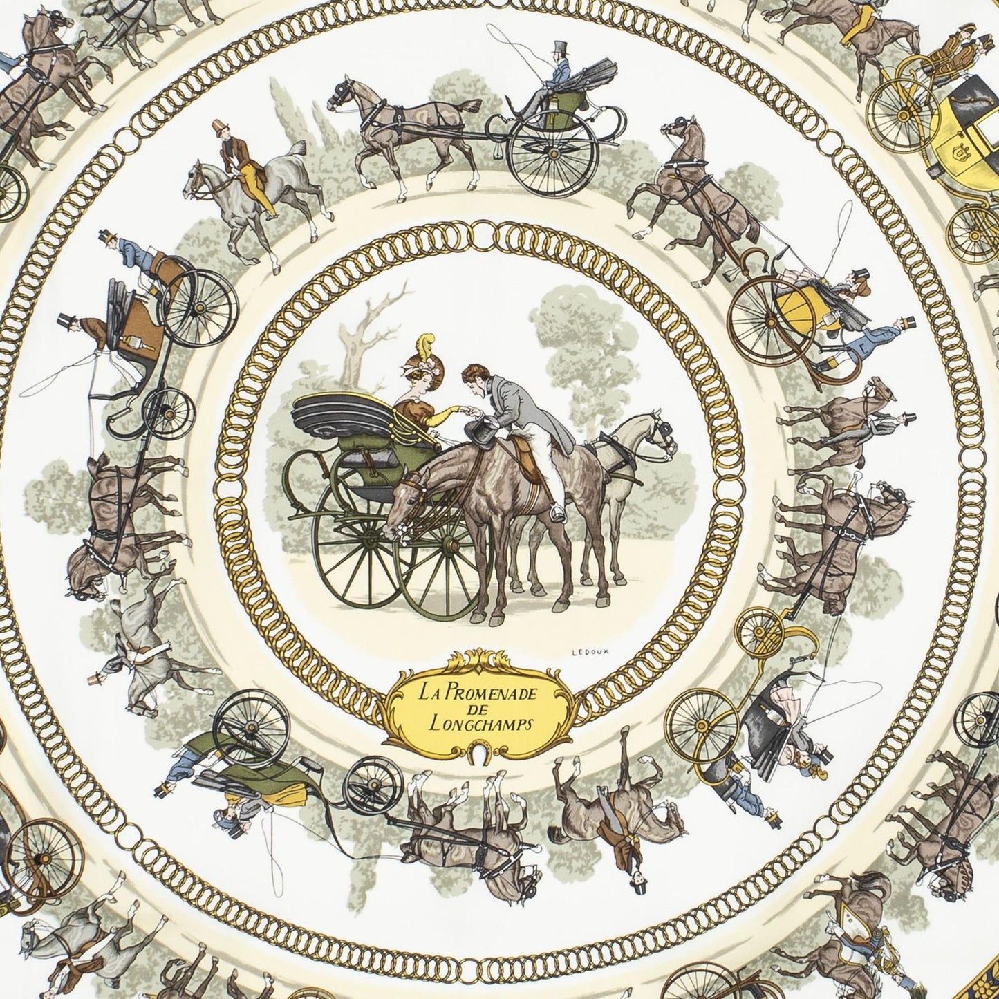 Hermes Scarf Blue Ivory Gold Silk — view 3