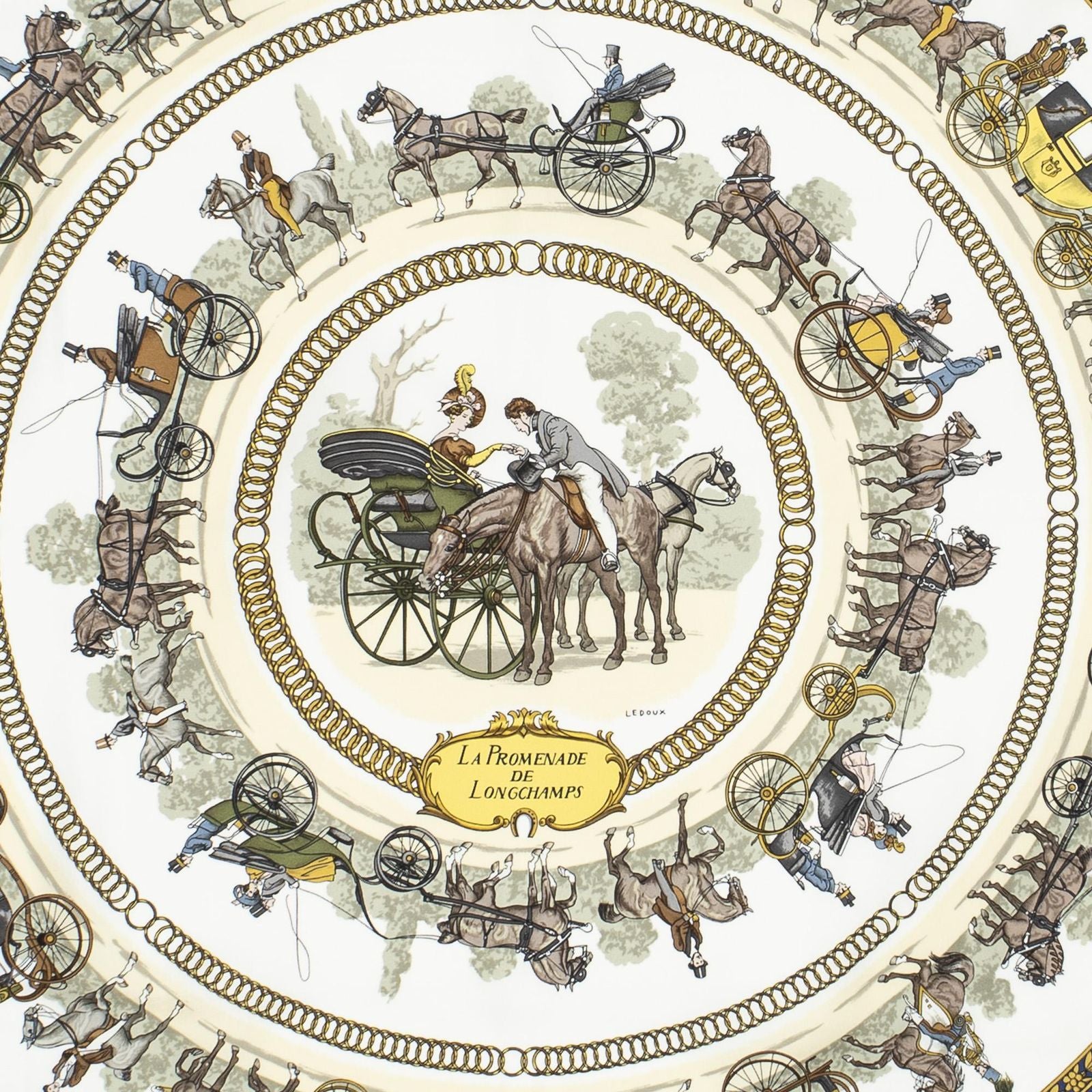 Hermes Scarf Blue Ivory Gold Silk — view 3