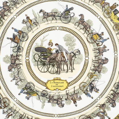 Hermes Scarf Blue Ivory Gold Silk — view 3