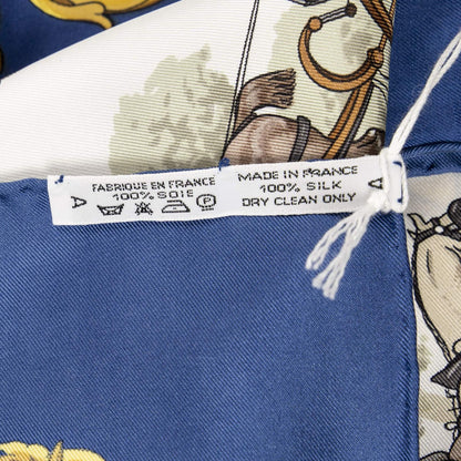 Hermes Scarf Blue Ivory Gold Silk — view 5