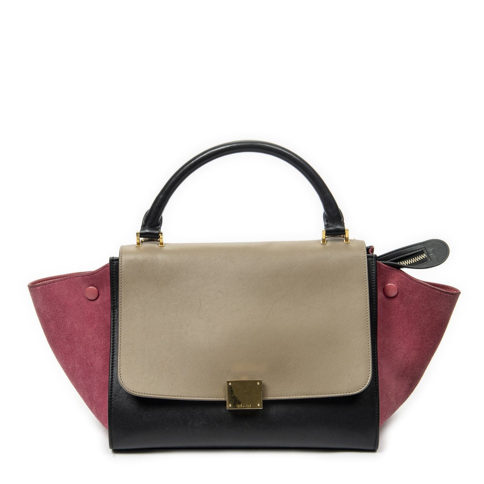 Celine Small Medium Swing Black Pink Top Calfskin Leather