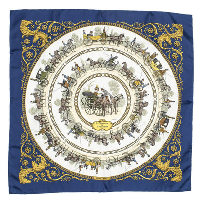 Hermes Scarf Blue Ivory Gold Silk — view 2