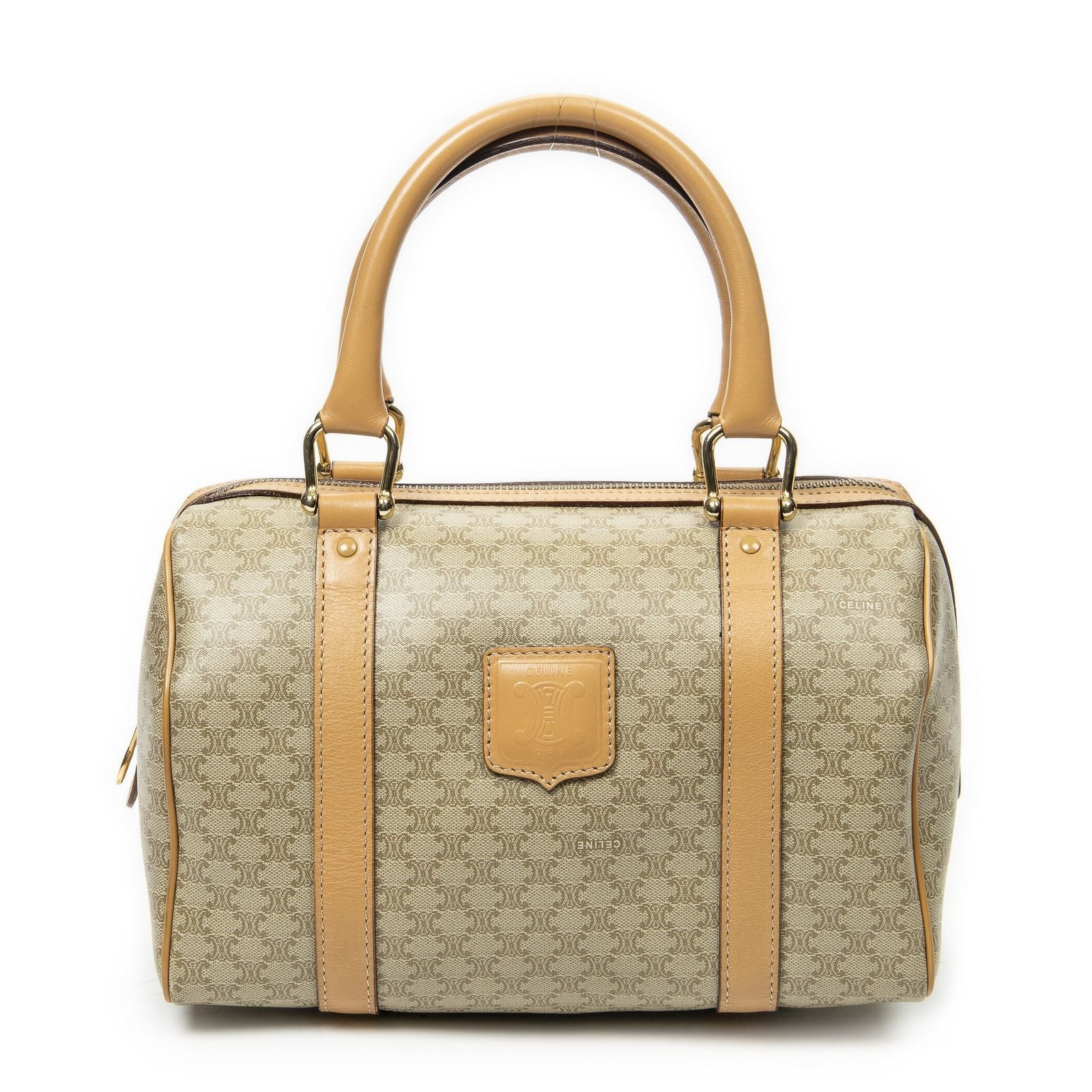Celine Mini Boston Beige Macadam Canvas Shoulder
