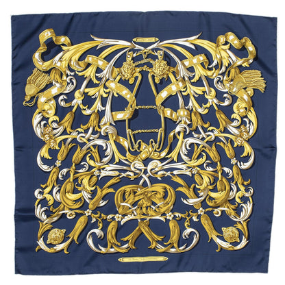 Hermes Scarf Navy Gold White Silk — view 2