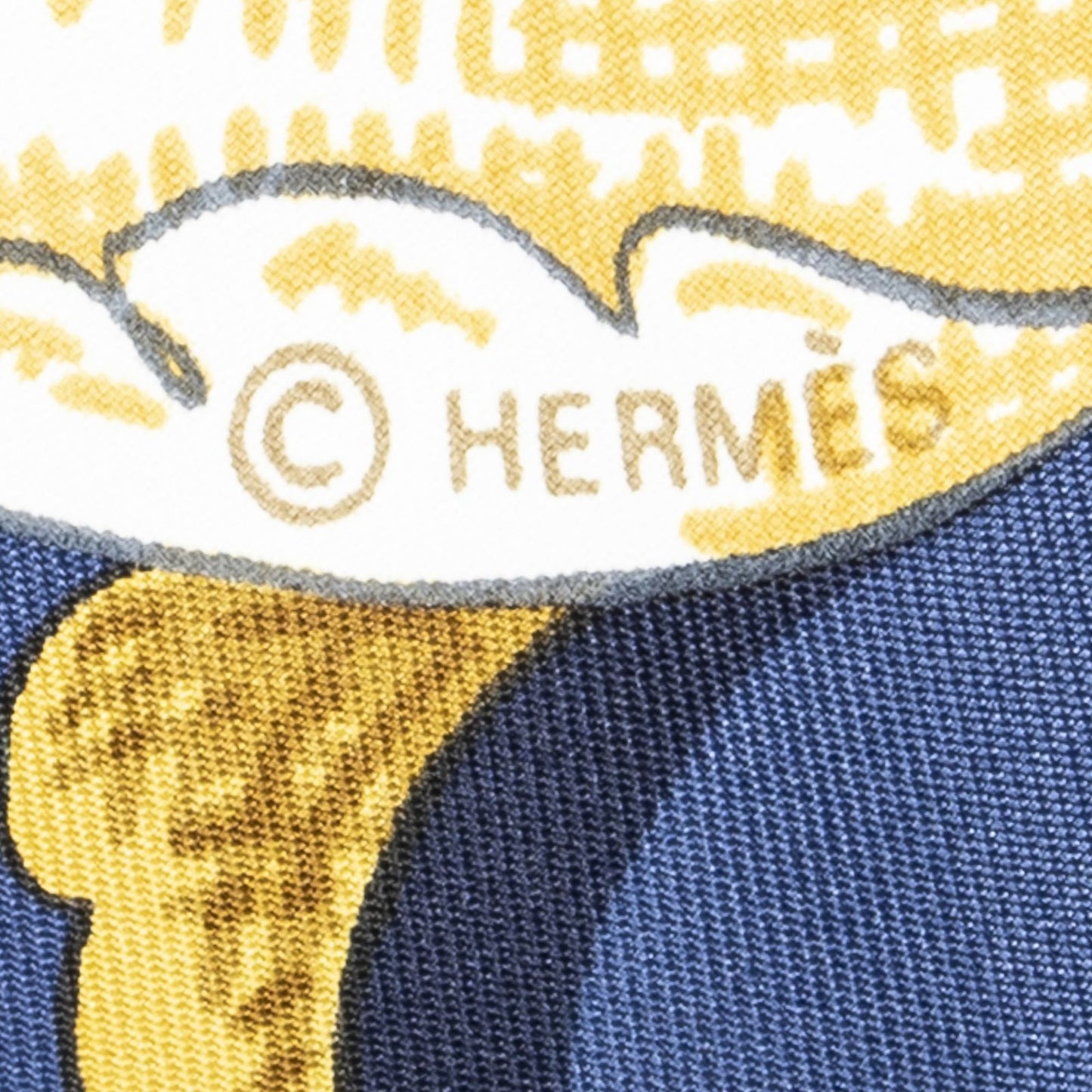 Hermes Scarf Navy Gold White Silk — view 4