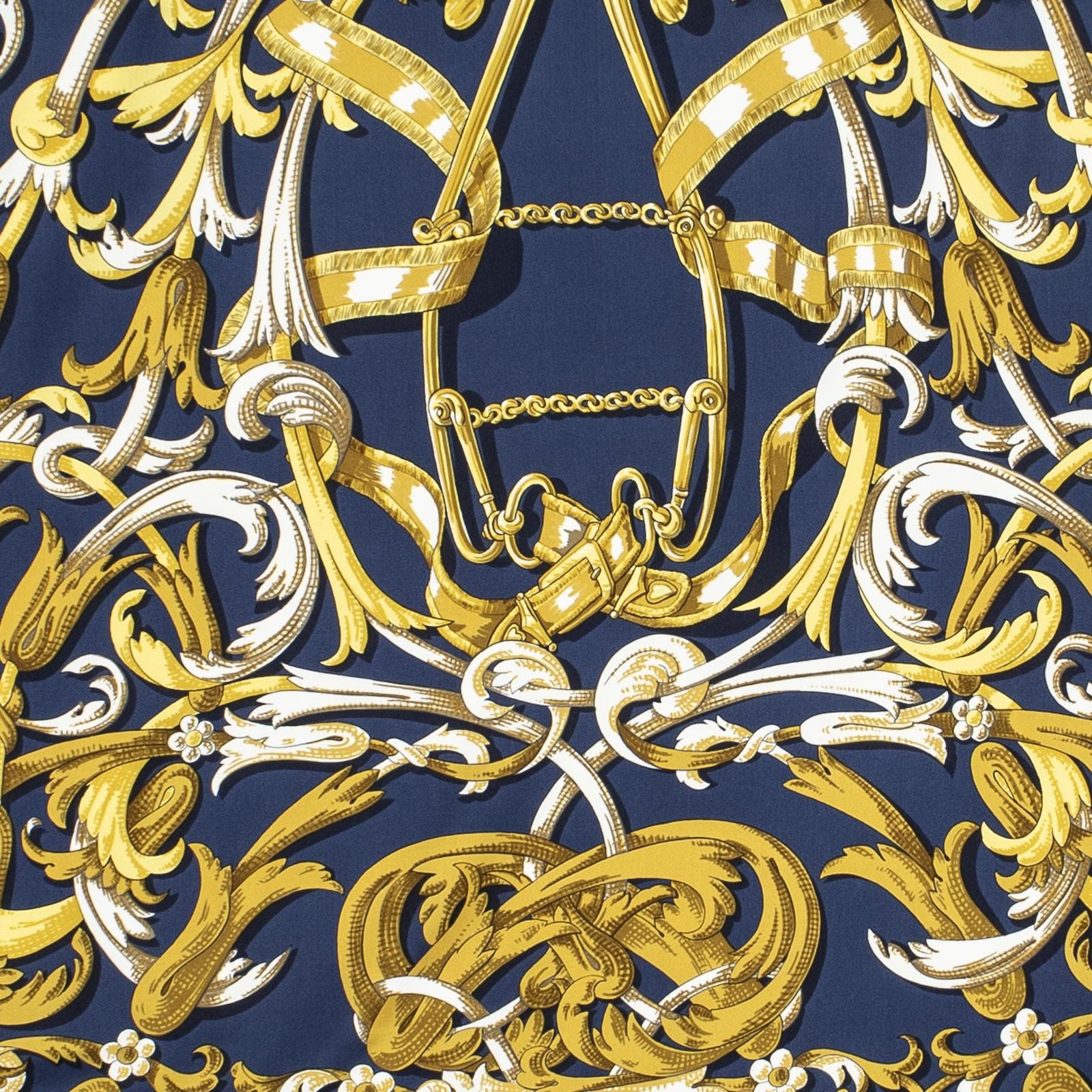 Hermes Scarf Navy Gold White Silk — view 3