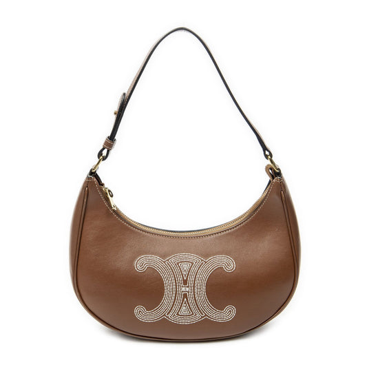 Celine Ava Hobo Brown Embroidered Triomphe Leather