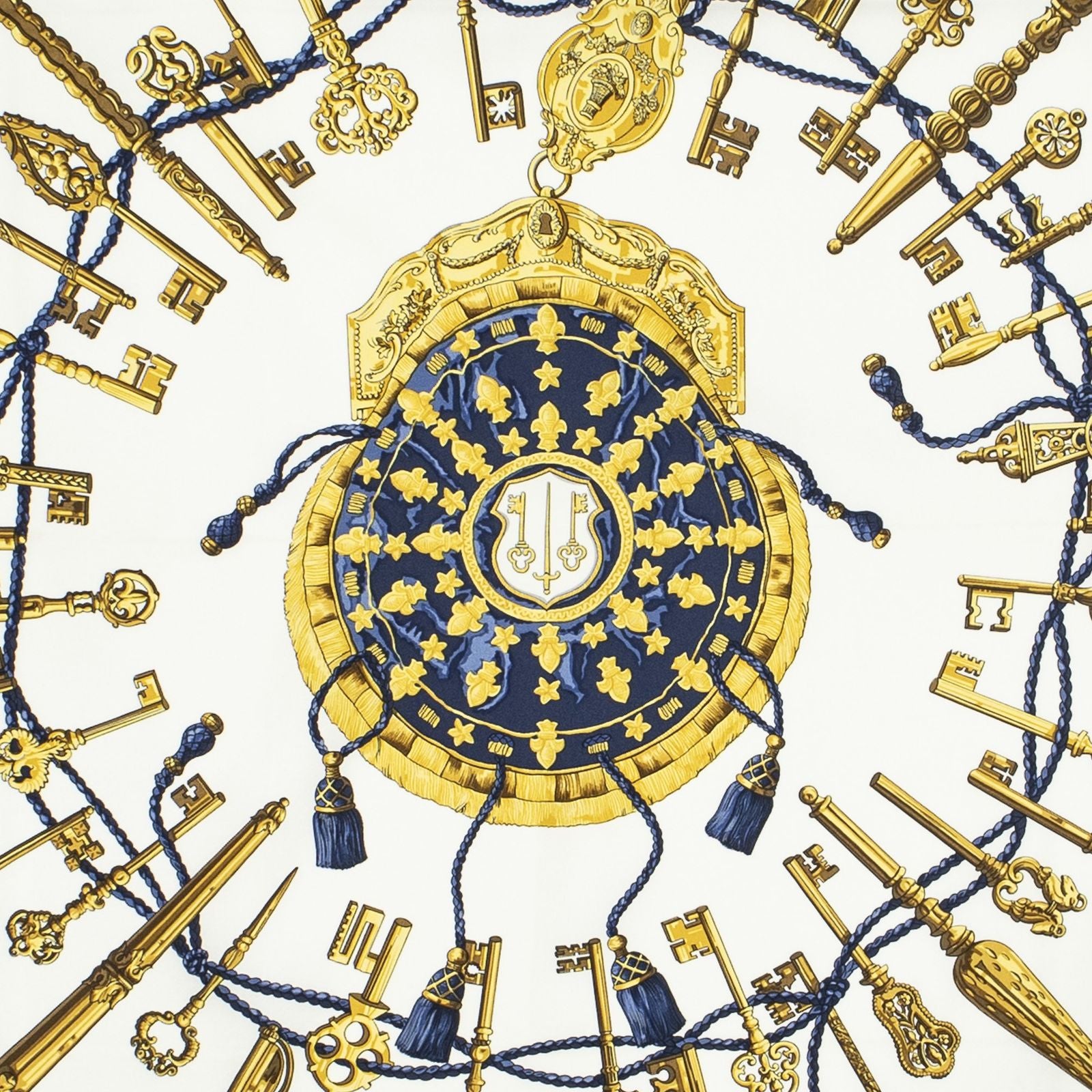 Hermes Scarf Navy Ivory Gold Silk — view 3