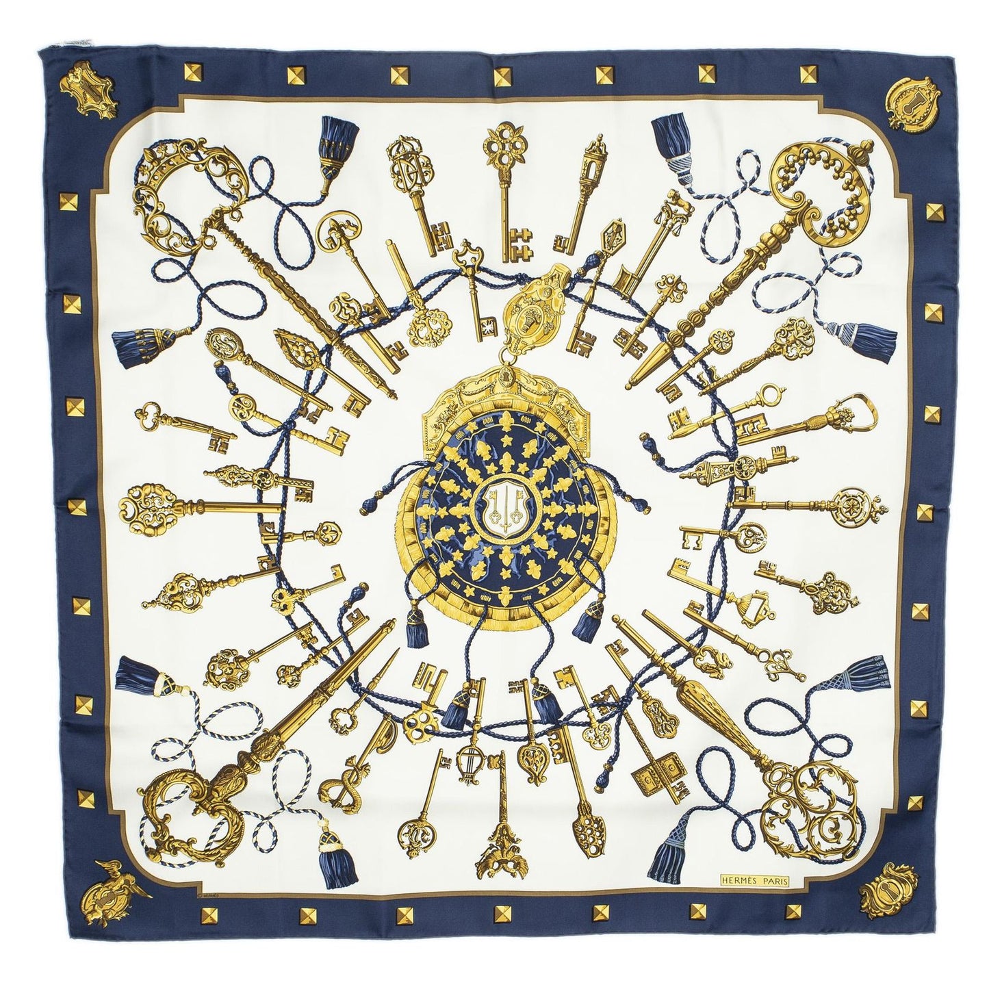 Hermes Scarf Navy Ivory Gold Silk — view 2