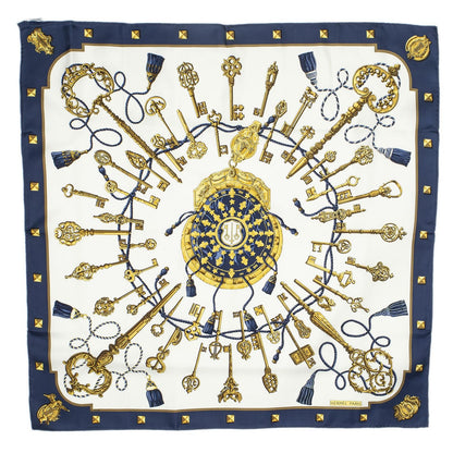 Hermes Scarf Navy Ivory Gold Silk — view 2