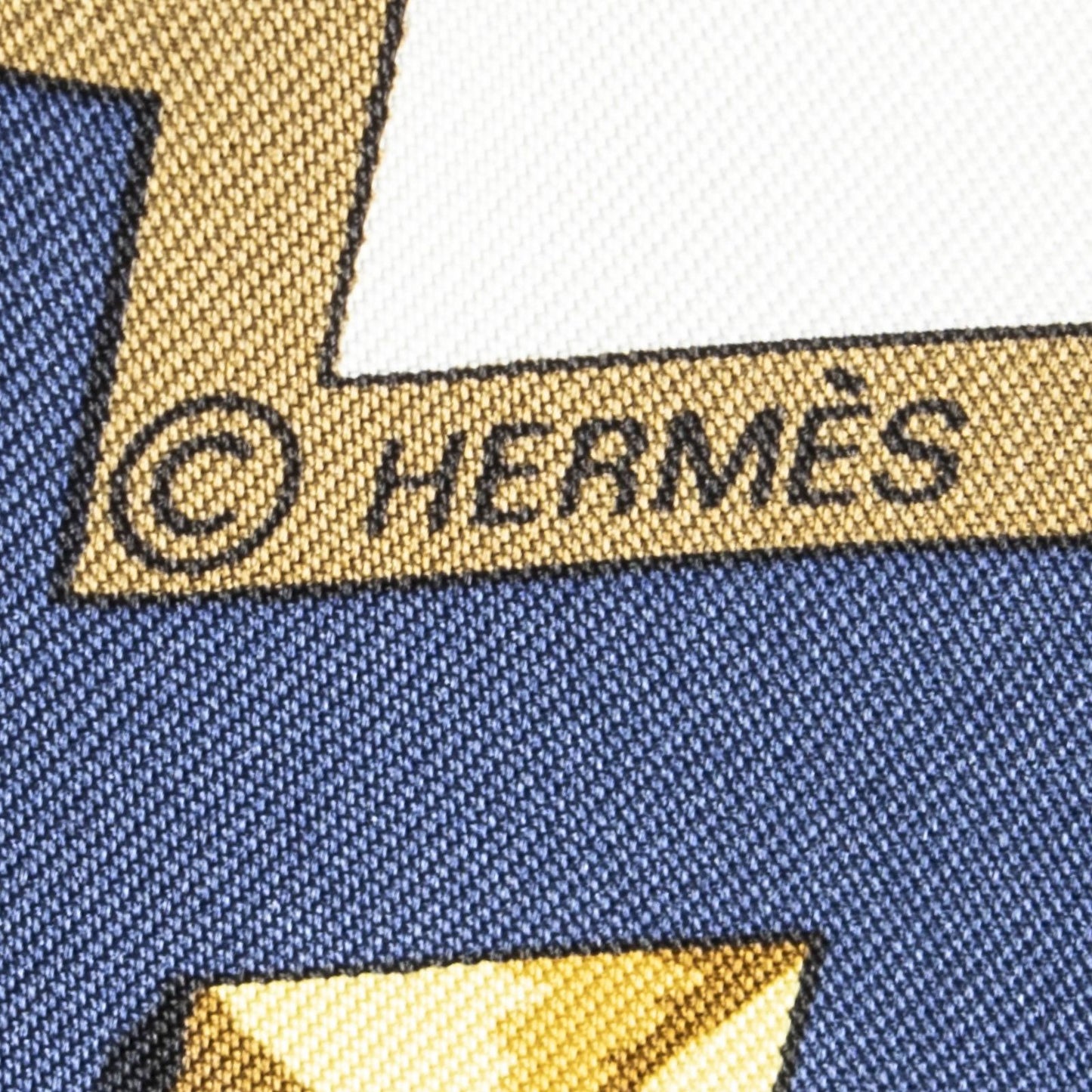 Hermes Scarf Navy Ivory Gold Silk — view 4