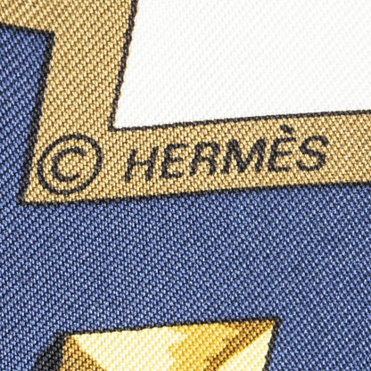Hermes Scarf Navy Ivory Gold Silk — view 4
