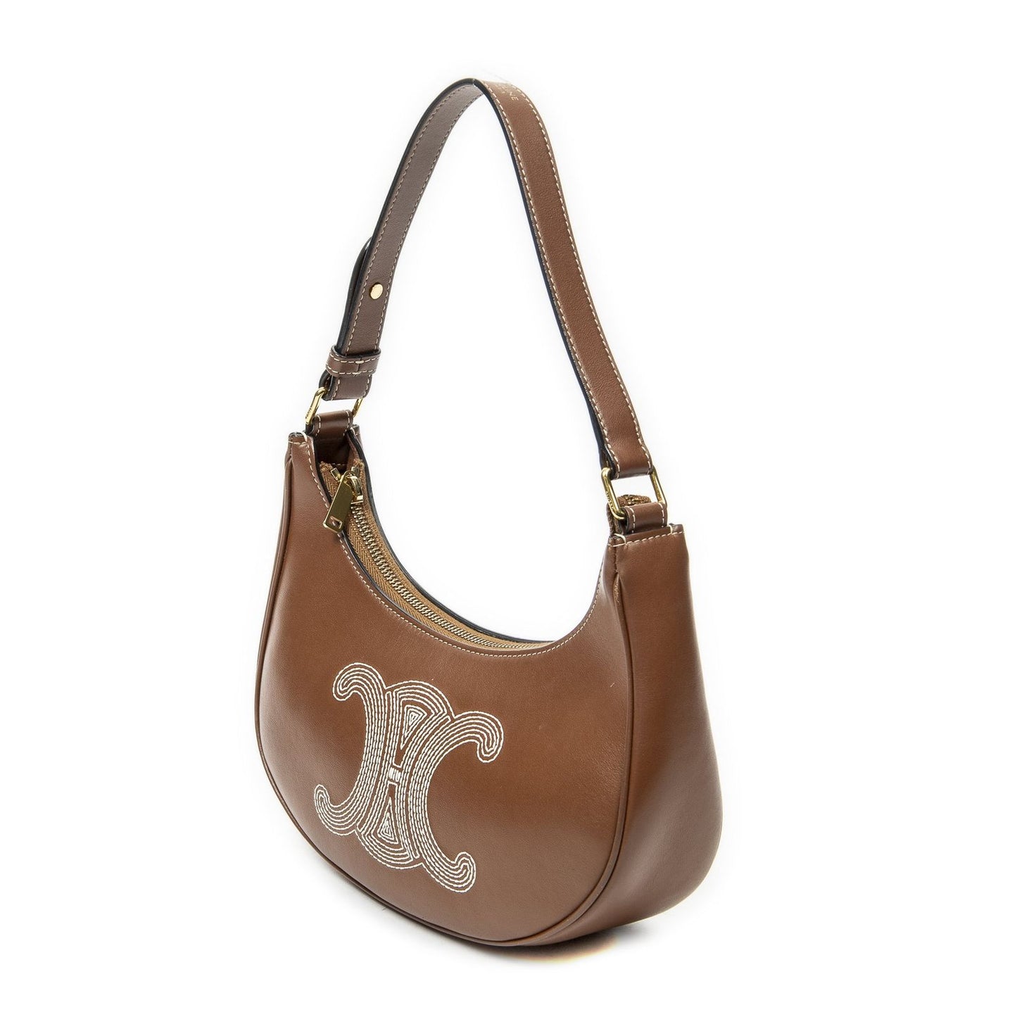 Celine Ava Hobo Brown Embroidered Triomphe Leather — view 2