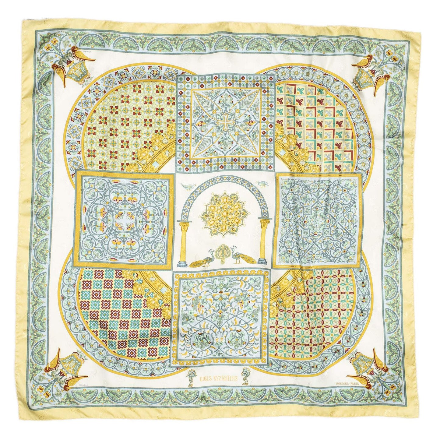 Hermes Scarf Ivory Green 100% Jacquard Silk — view 2