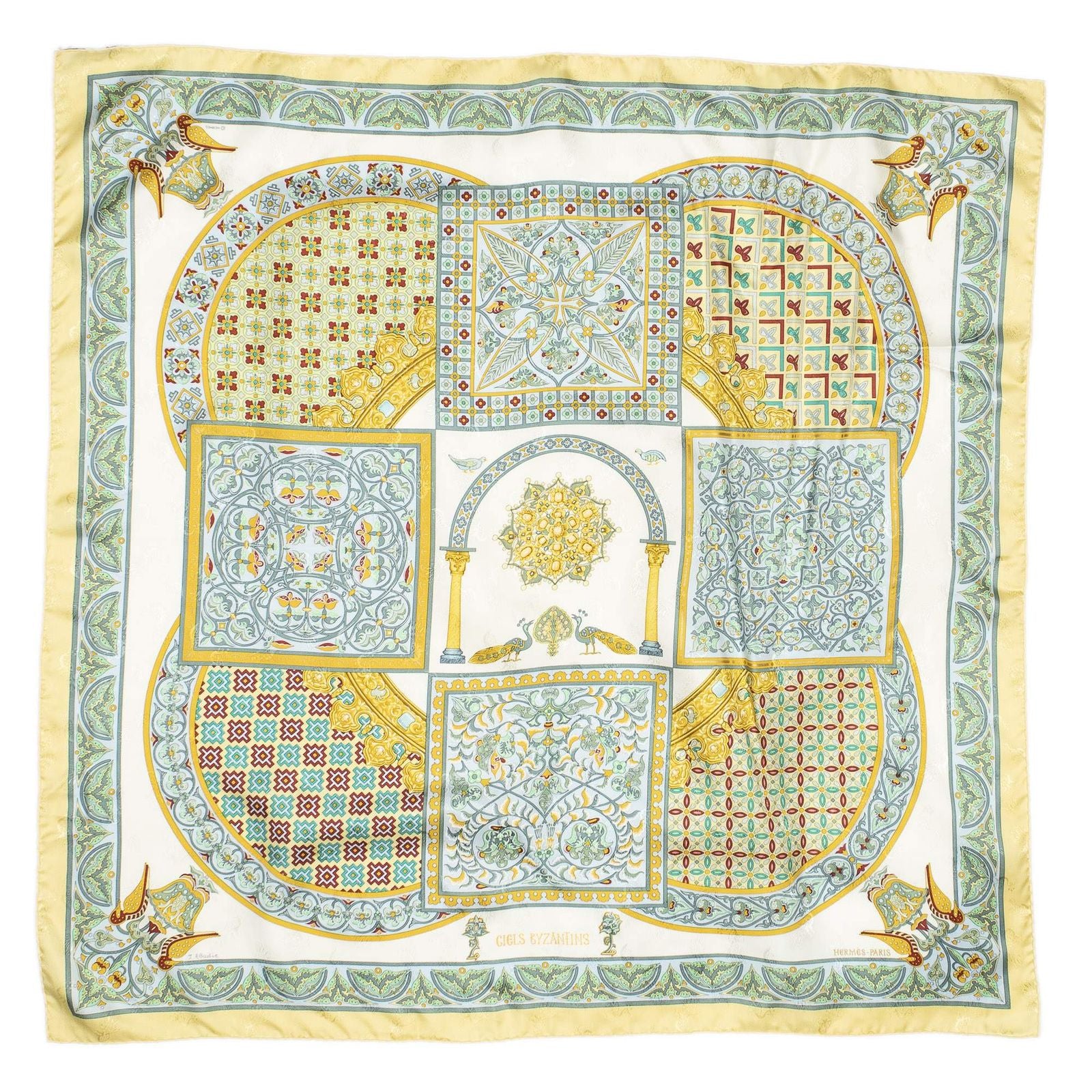 Hermes Scarf Ivory Green 100% Jacquard Silk — view 2