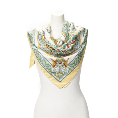 Hermes Scarf Ivory Green 100% Jacquard Silk
