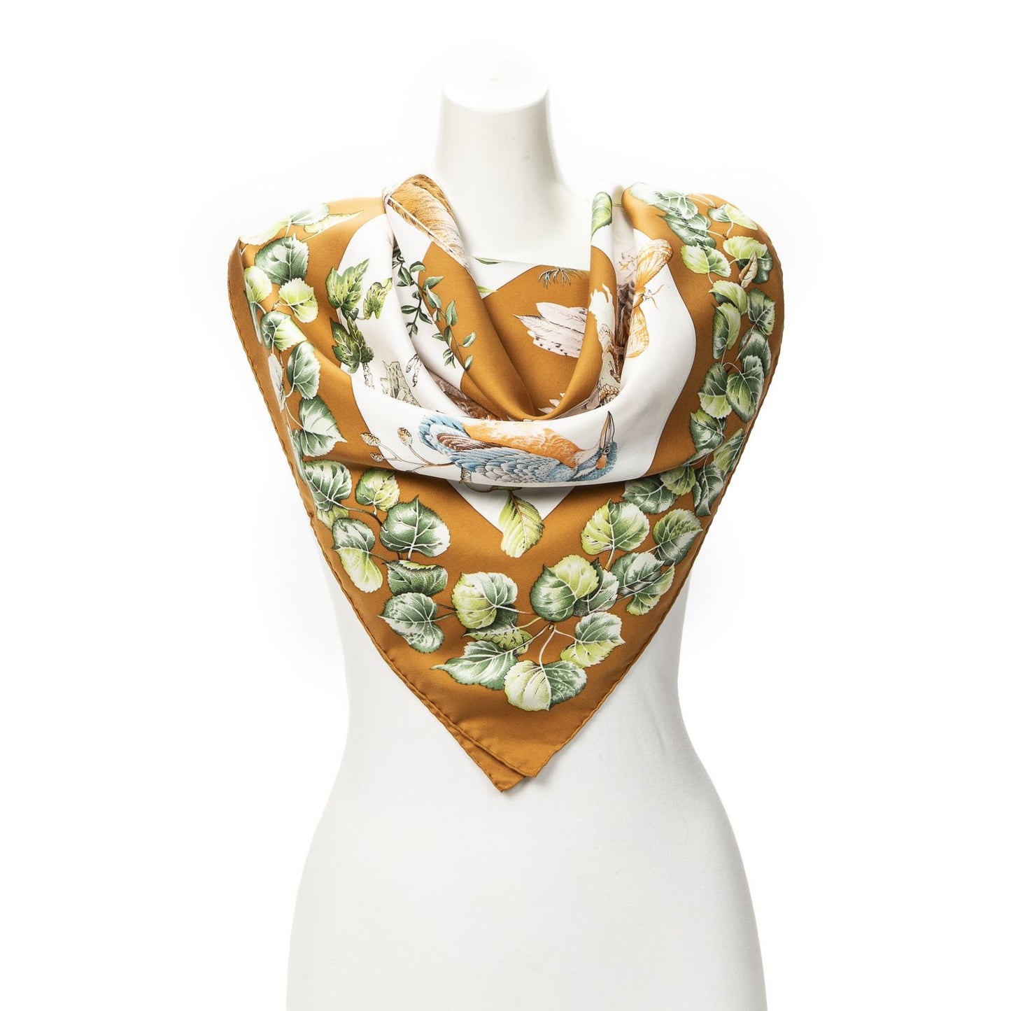 Hermes Scarf Brown Ivory Green Silk