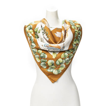 Hermes Scarf Brown Ivory Green Silk