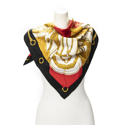 Hermes Scarf Gold Black Twill Silk