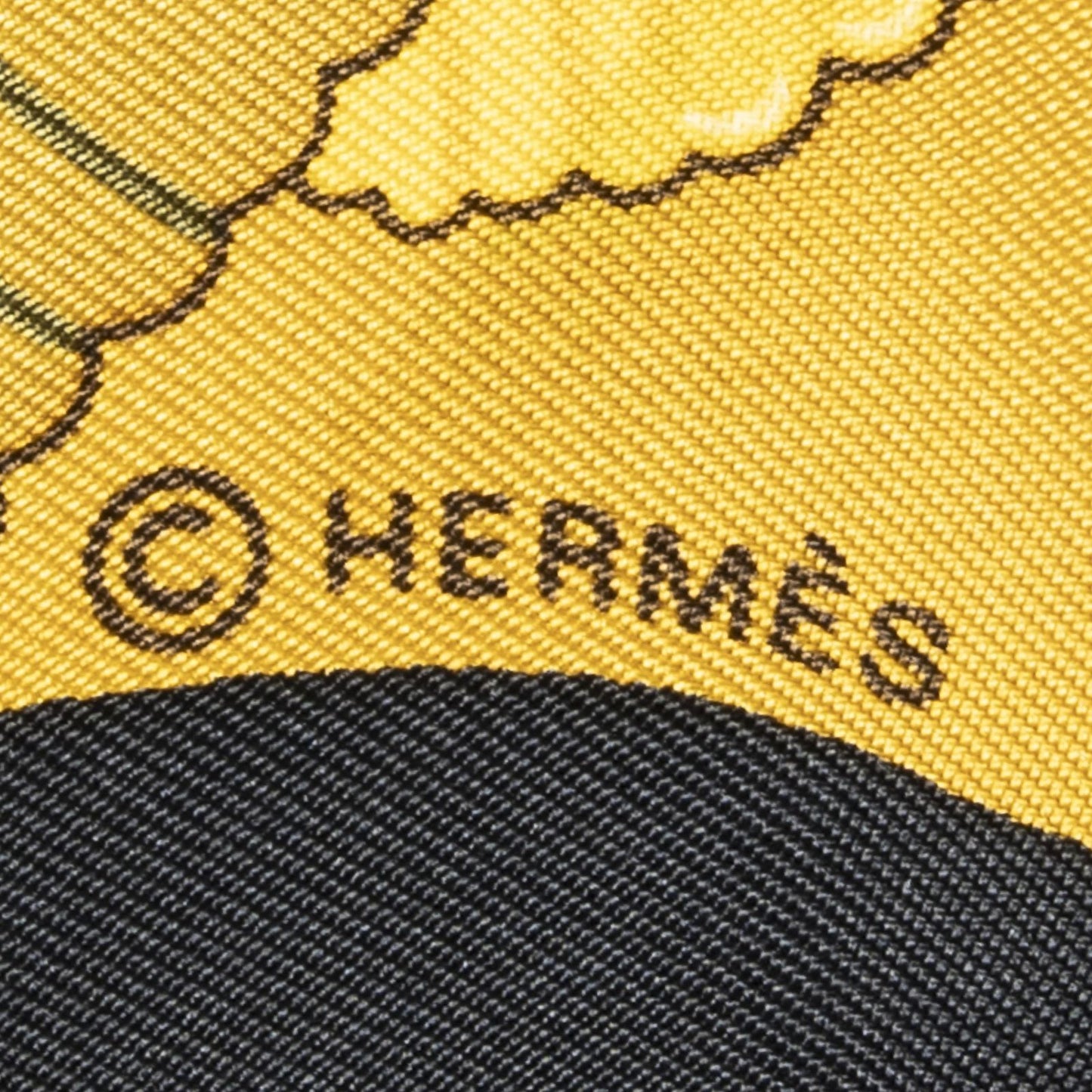 Hermes Scarf Gold Black Twill Silk — view 4