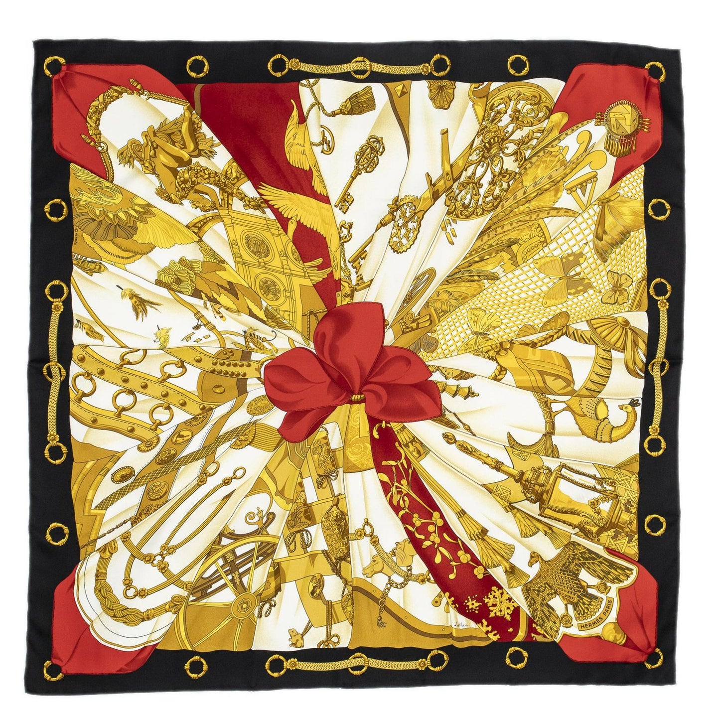 Hermes Scarf Gold Black Twill Silk — view 2