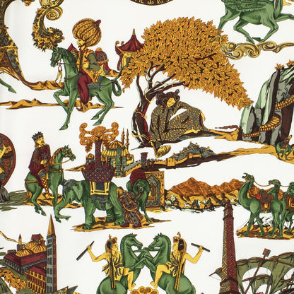 Hermes Scarf Ivory Gold Green Silk — view 3