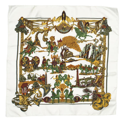 Hermes Scarf Ivory Gold Green Silk — view 2