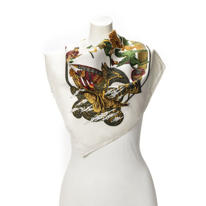 Hermes Scarf Ivory Gold Green Silk