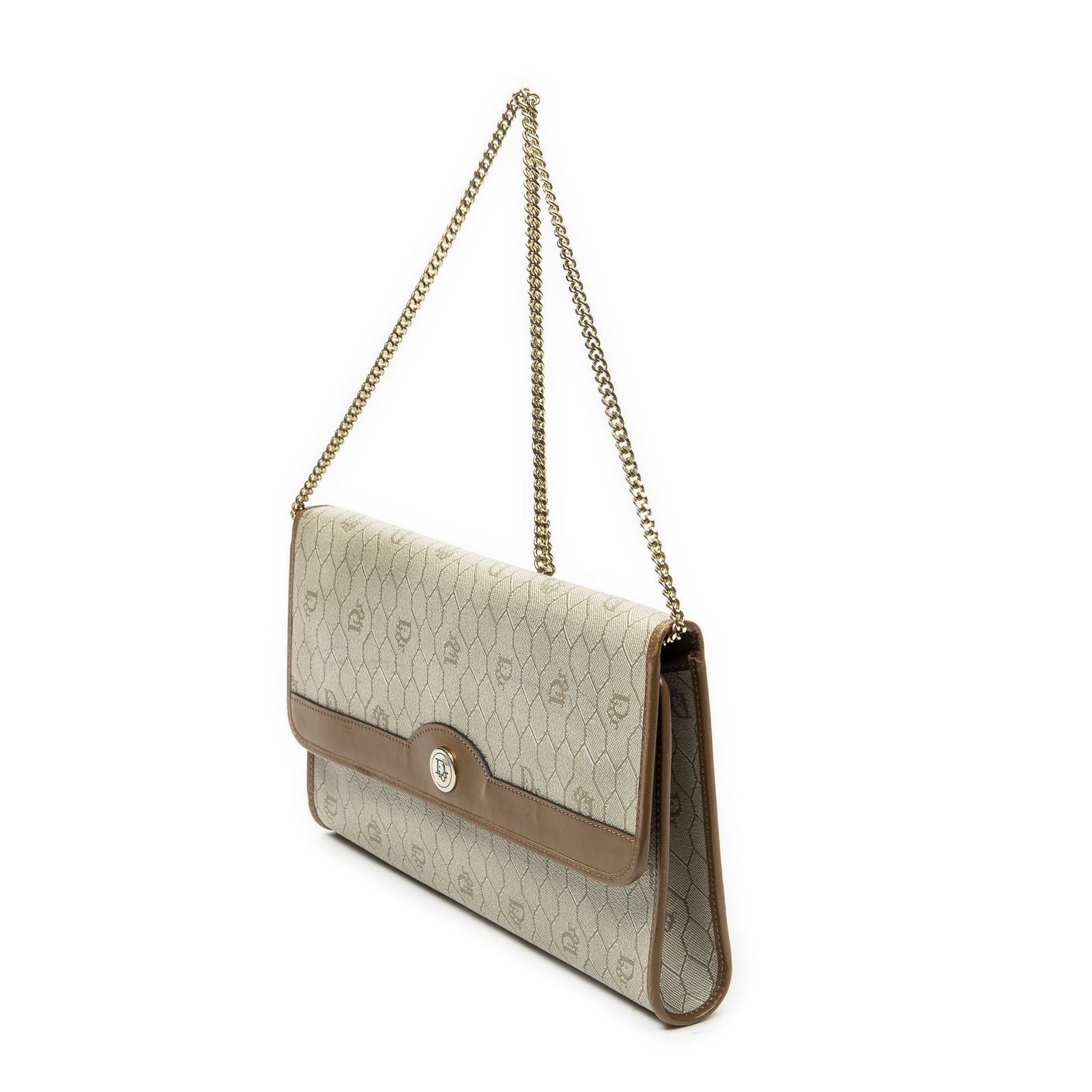 Dior Vintage Flap Clutch Beige Brown Honeycomb Canvas — view 2
