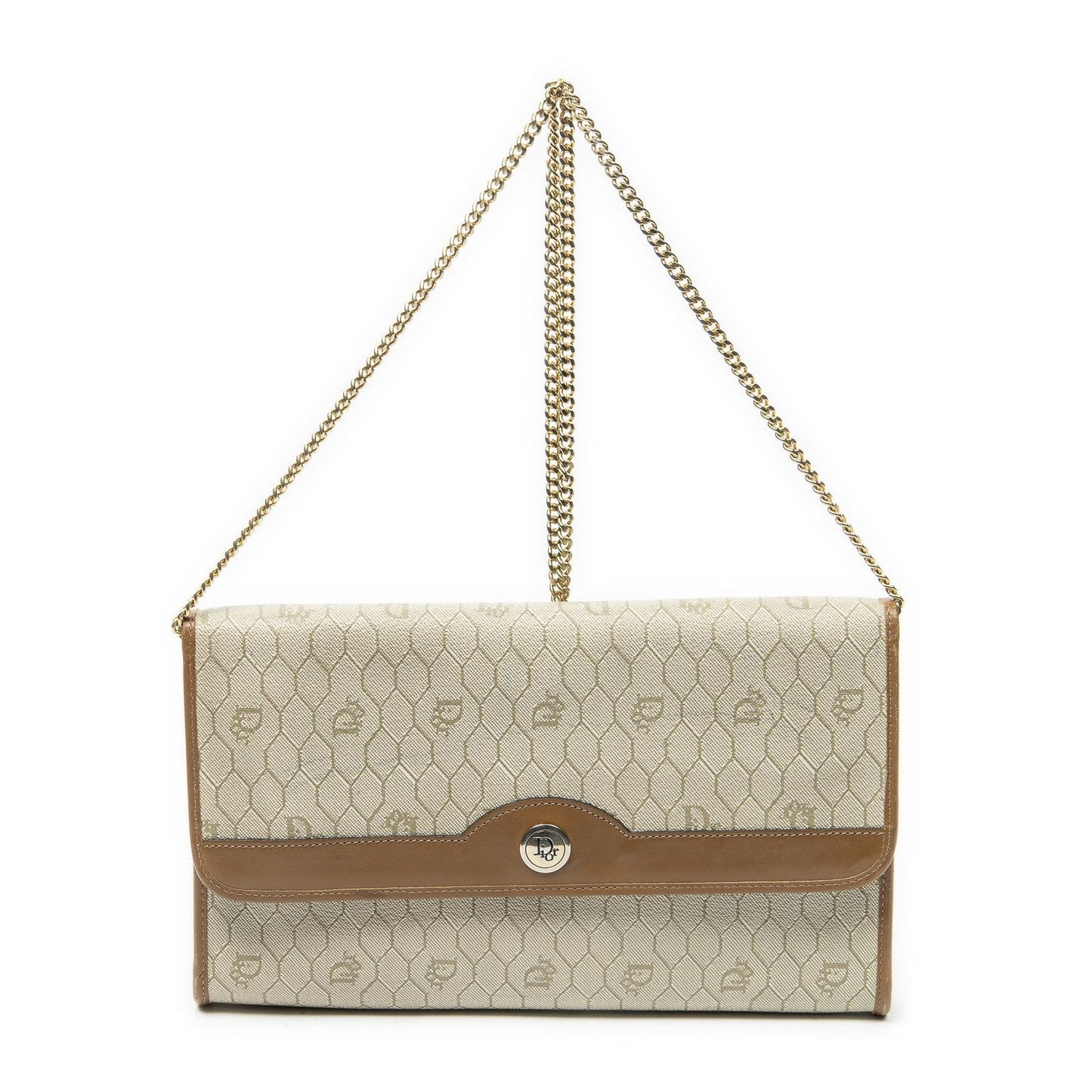 Dior Vintage Flap Clutch Beige Brown Honeycomb Canvas