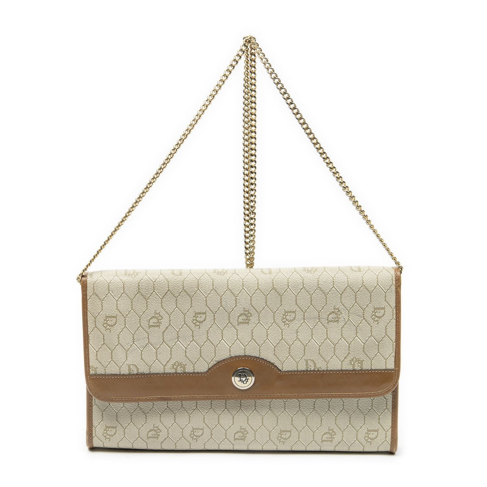 Dior Vintage Flap Clutch Beige Brown Honeycomb Canvas
