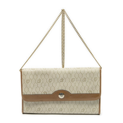 Dior Vintage Flap Clutch Beige Brown Honeycomb Canvas