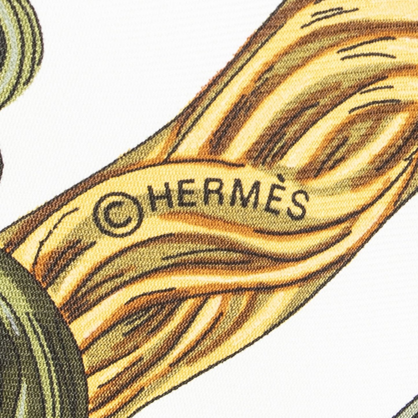 Hermes Scarf Ivory Gold Green Silk — view 4