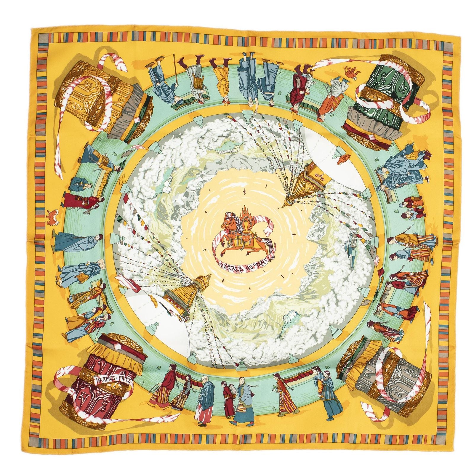 Hermes Scarf Orange Green Red Silk — view 2