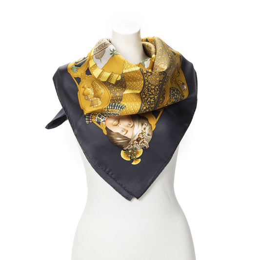 Hermes Scarf Navy Gold Red Silk