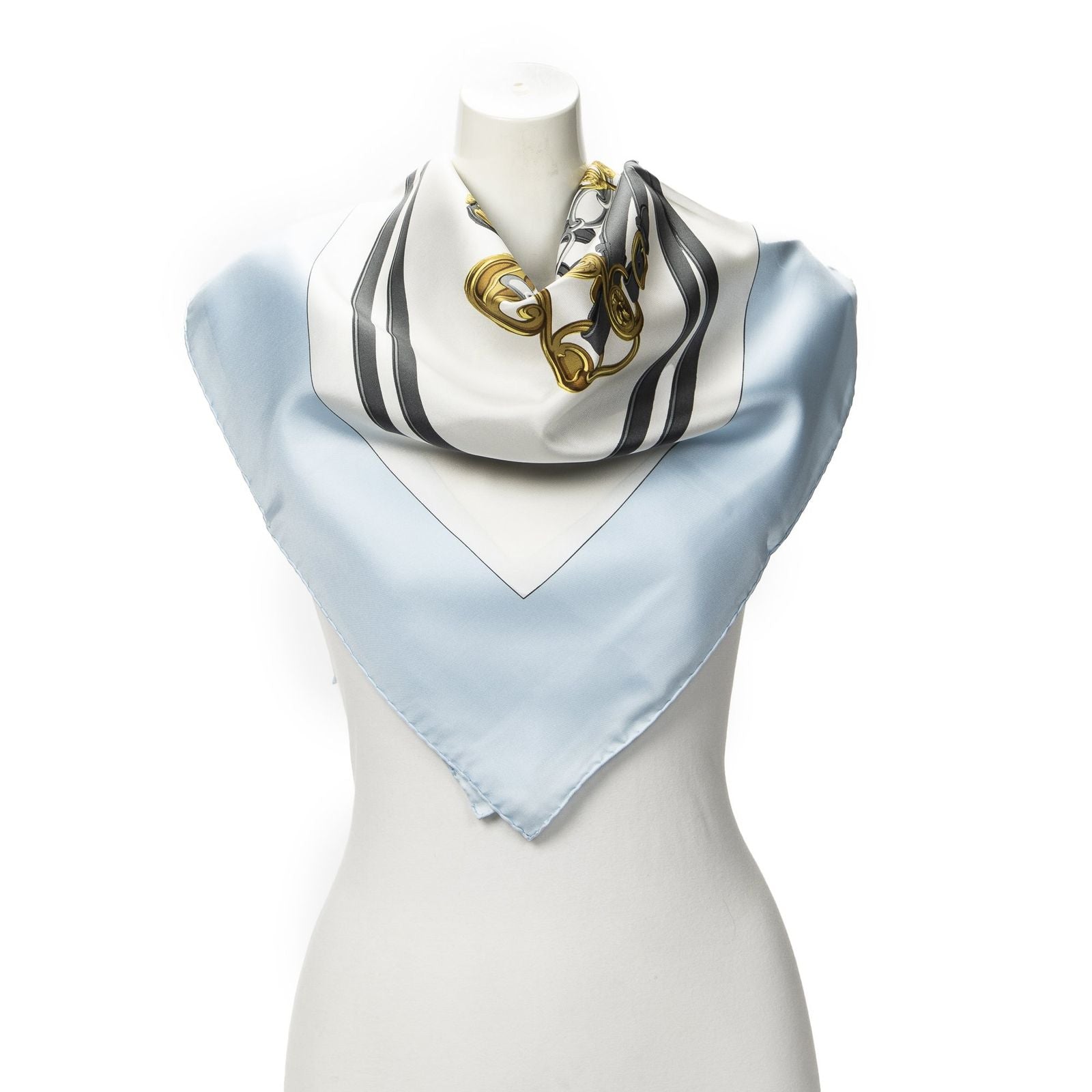 Hermes Scarf Light Blue Gray Twill Silk