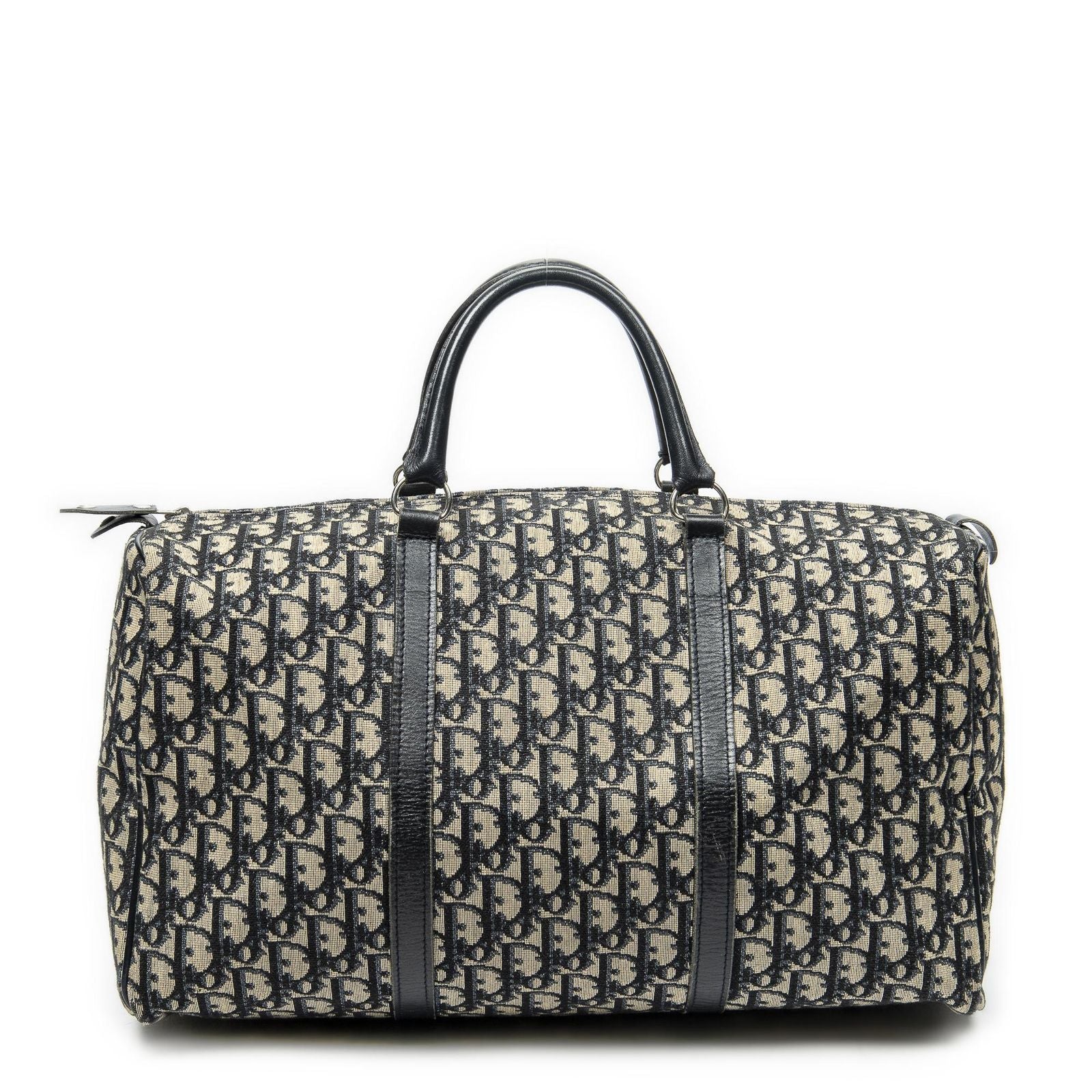 Dior Vintage Boston Navy Beige Trotter Pattern Canvas Shoulder