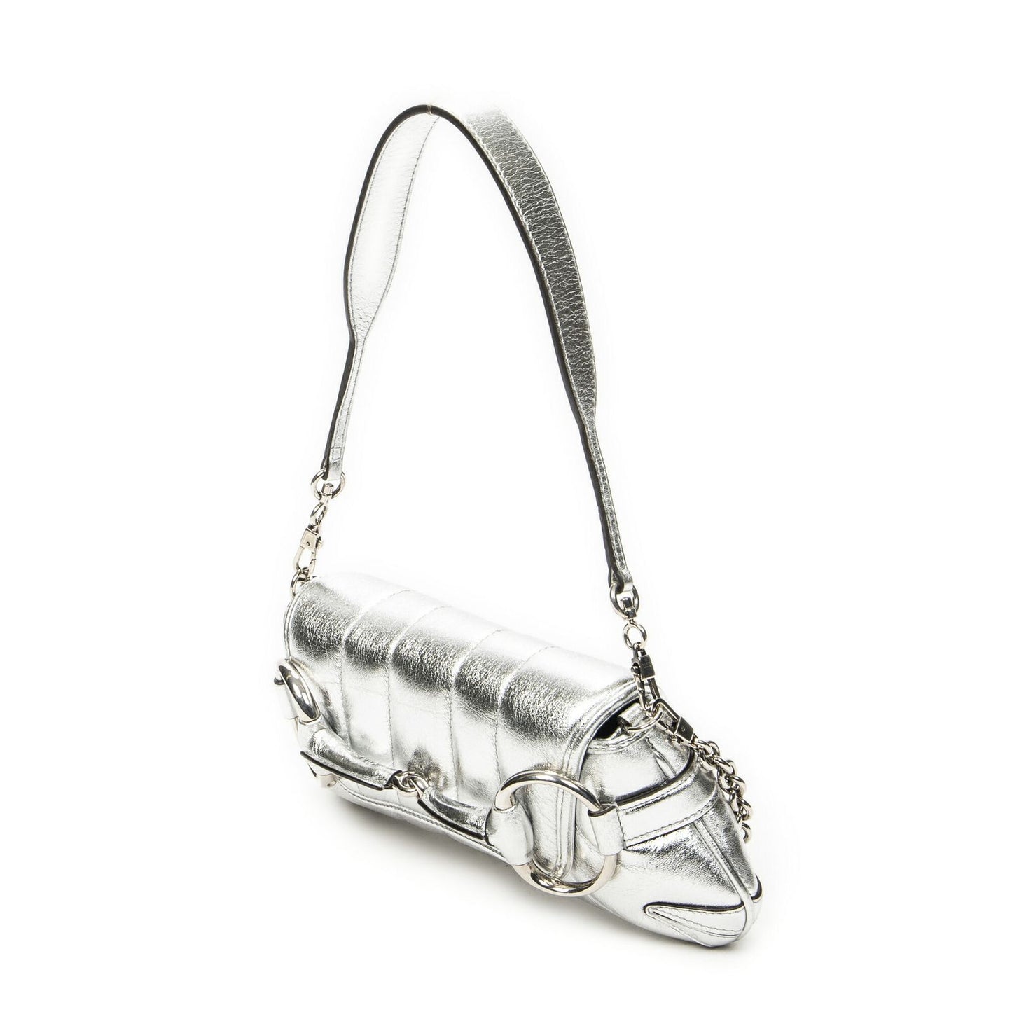 Gucci Small Horsebit Clutch Metallic Silver Calfskin Leather — view 2