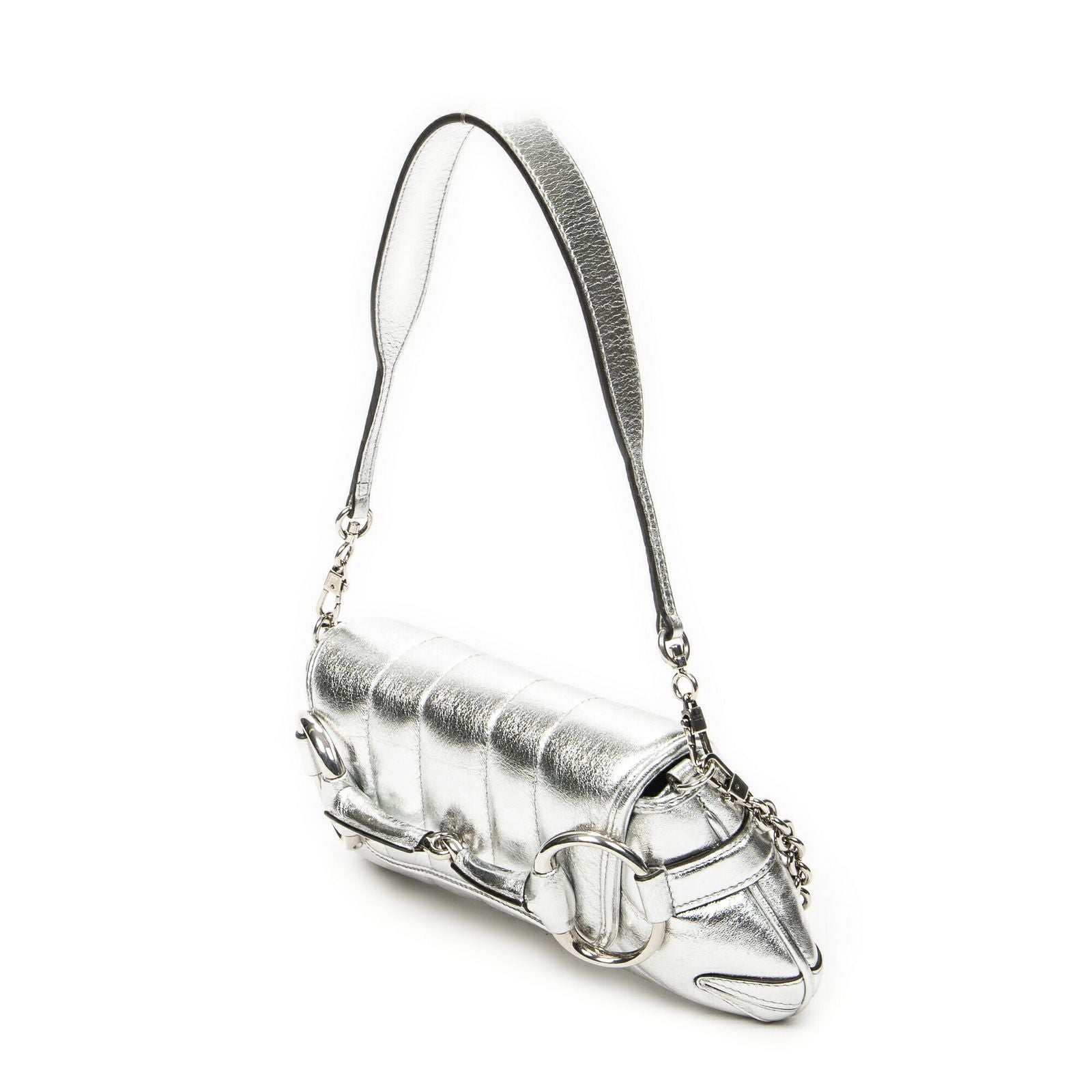Gucci Small Horsebit Clutch Metallic Silver Calfskin Leather — view 2