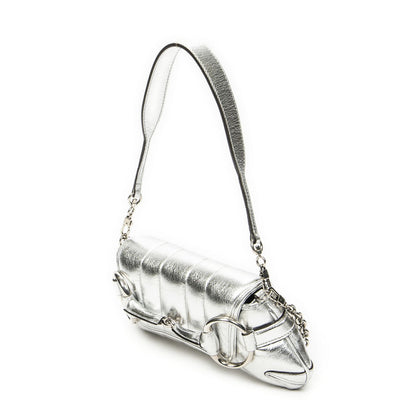 Gucci Small Horsebit Clutch Metallic Silver Calfskin Leather — view 2