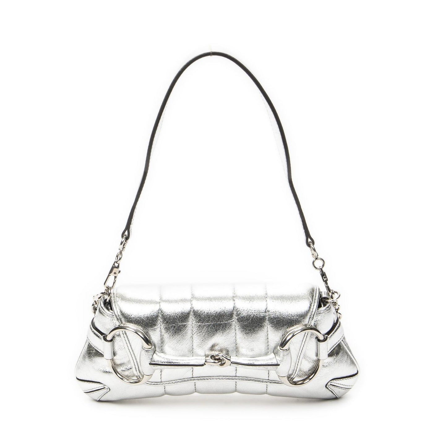 Gucci Small Horsebit Clutch Metallic Silver Calfskin Leather