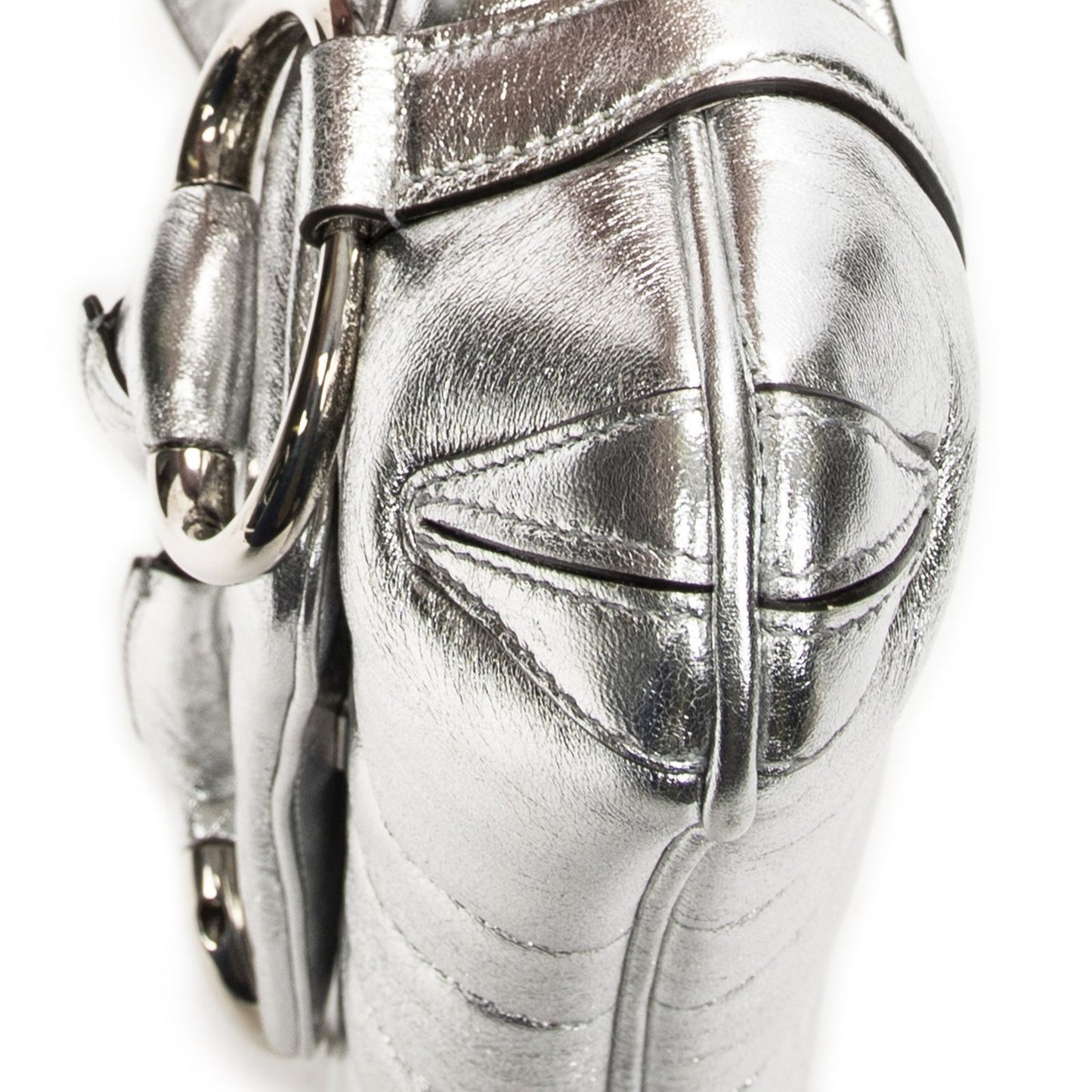 Gucci Small Horsebit Clutch Metallic Silver Calfskin Leather — view 8