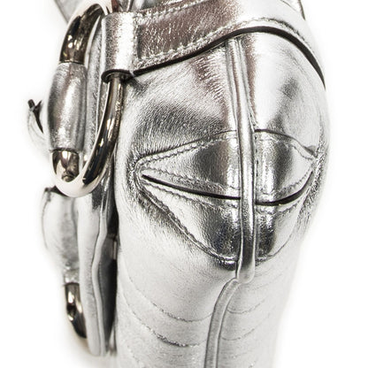 Gucci Small Horsebit Clutch Metallic Silver Calfskin Leather — view 8
