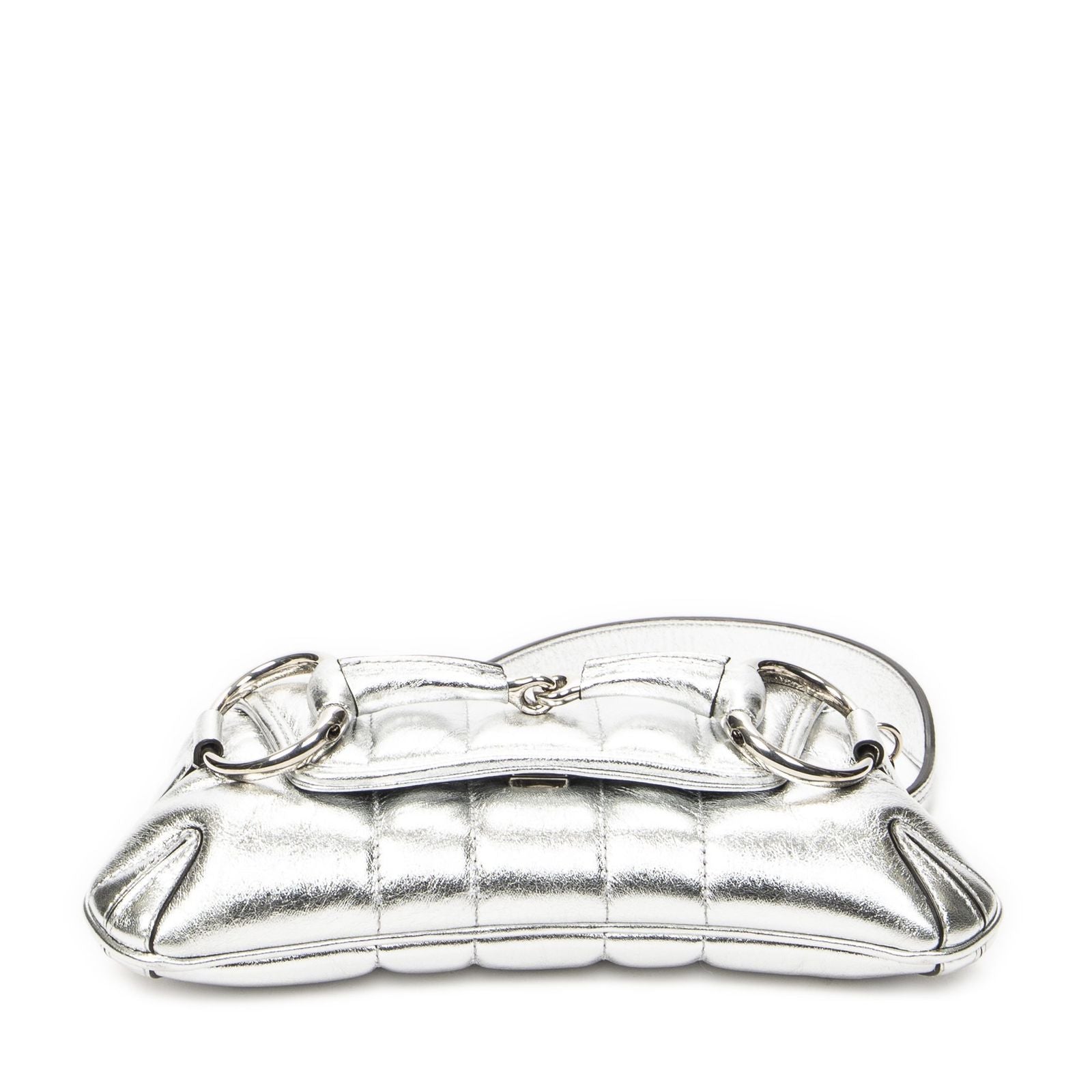 Gucci Small Horsebit Clutch Metallic Silver Calfskin Leather — view 6