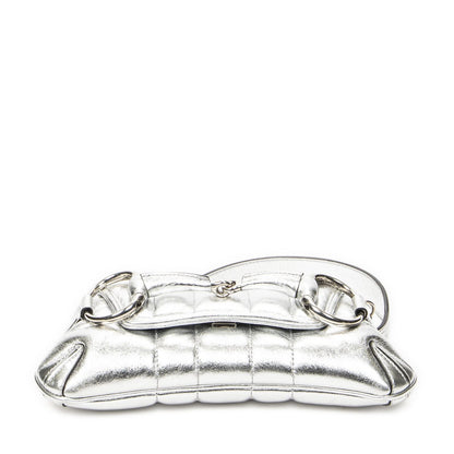 Gucci Small Horsebit Clutch Metallic Silver Calfskin Leather — view 6