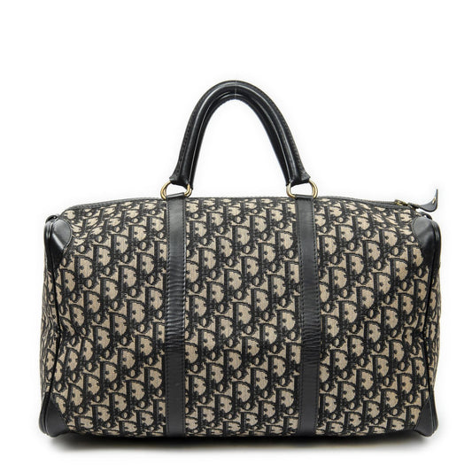 Dior Vintage Boston Navy Beige Trotter Pattern Canvas Shoulder